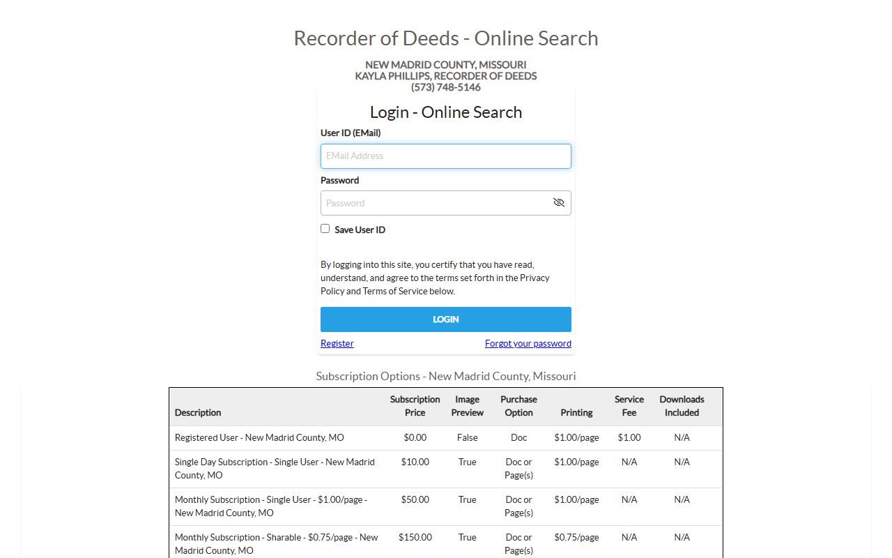 New Madrid County Circuit Clerk records Recorder iCounty login