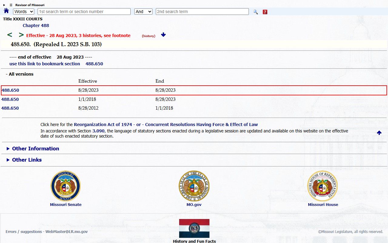 New Madrid County arrest records expungement surcharge statute