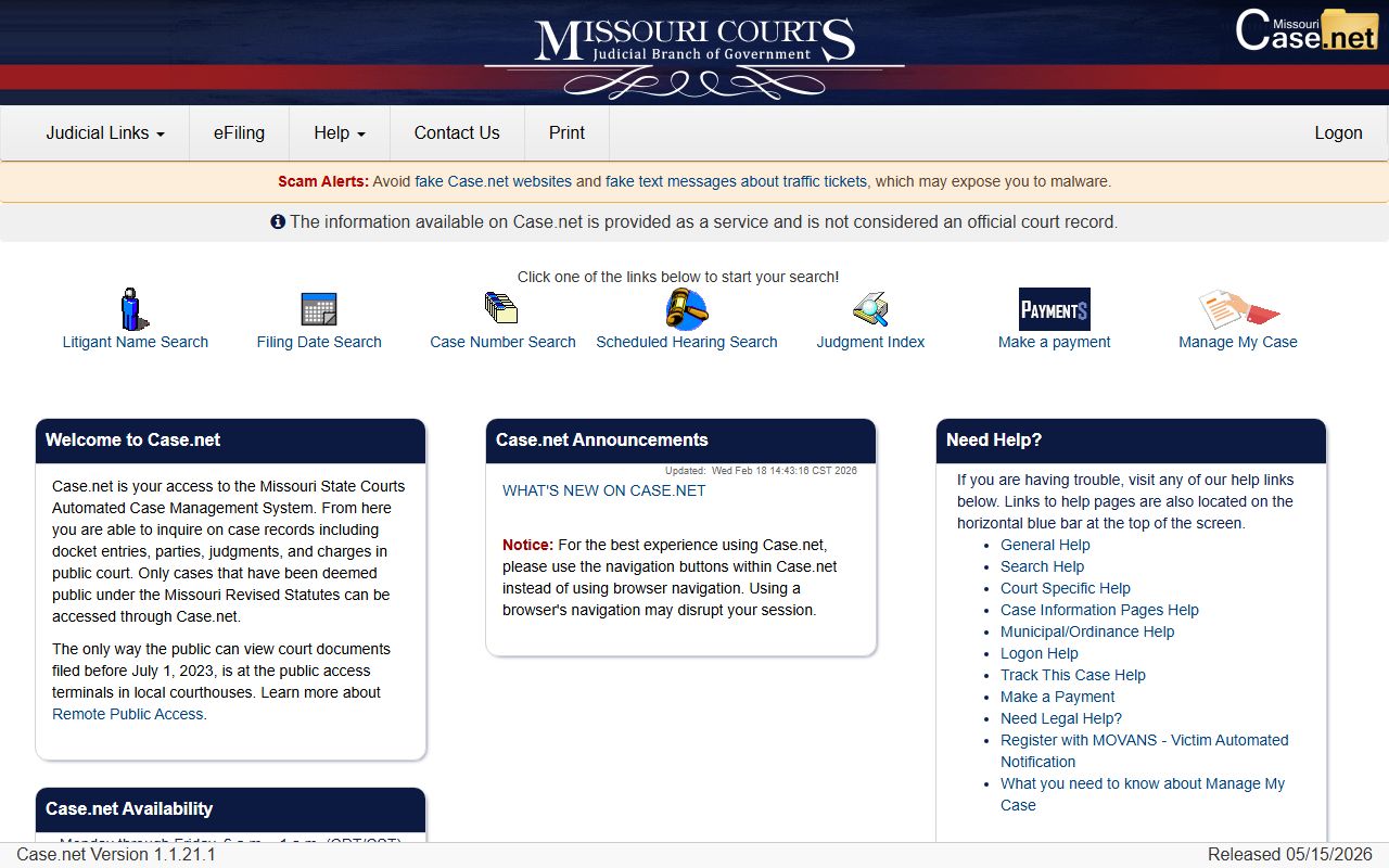 New Madrid County court records Case.net search portal