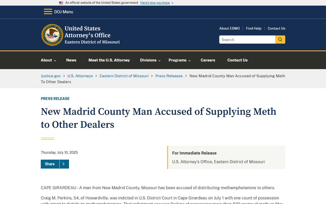 New Madrid County criminal court records federal case news release