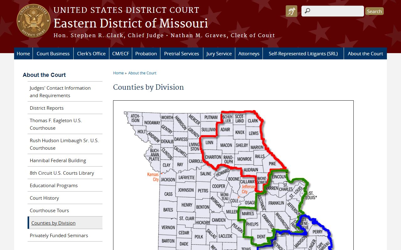 New Madrid County Circuit Court Eastern District counties by division