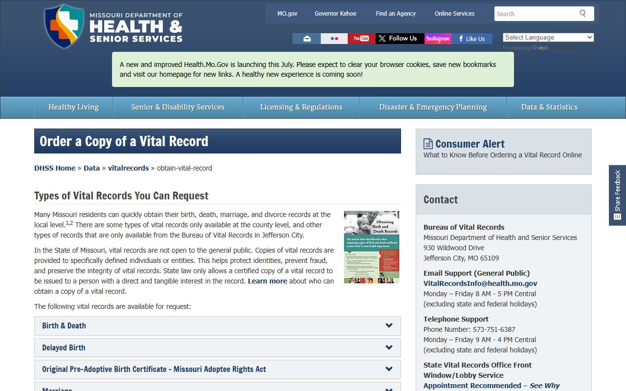 New Madrid County divorce records Missouri vital record copy requests