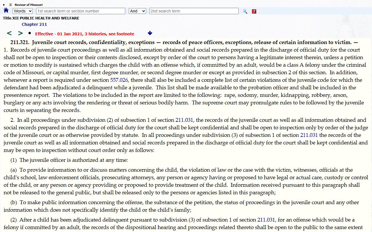 New Madrid County probate records Missouri juvenile confidentiality statute