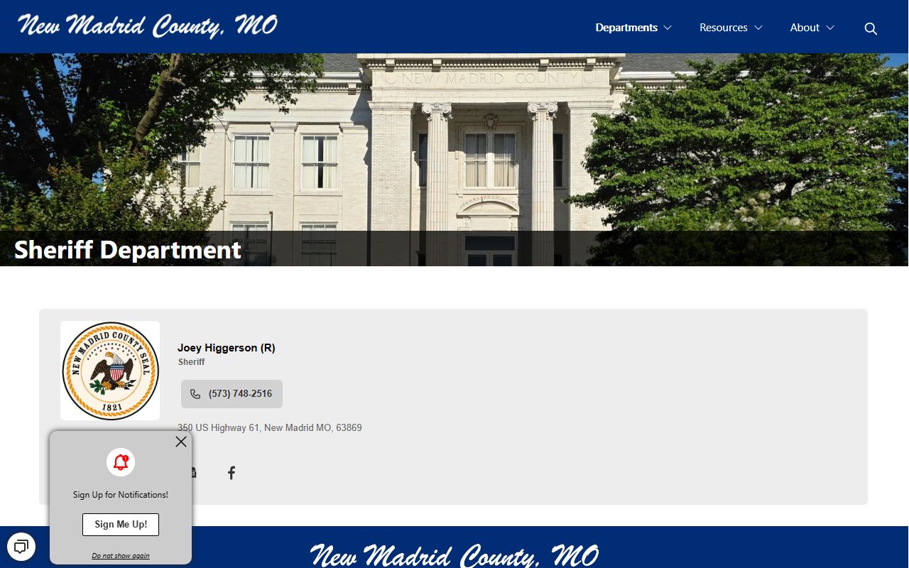 New Madrid County warrant records sheriff department page